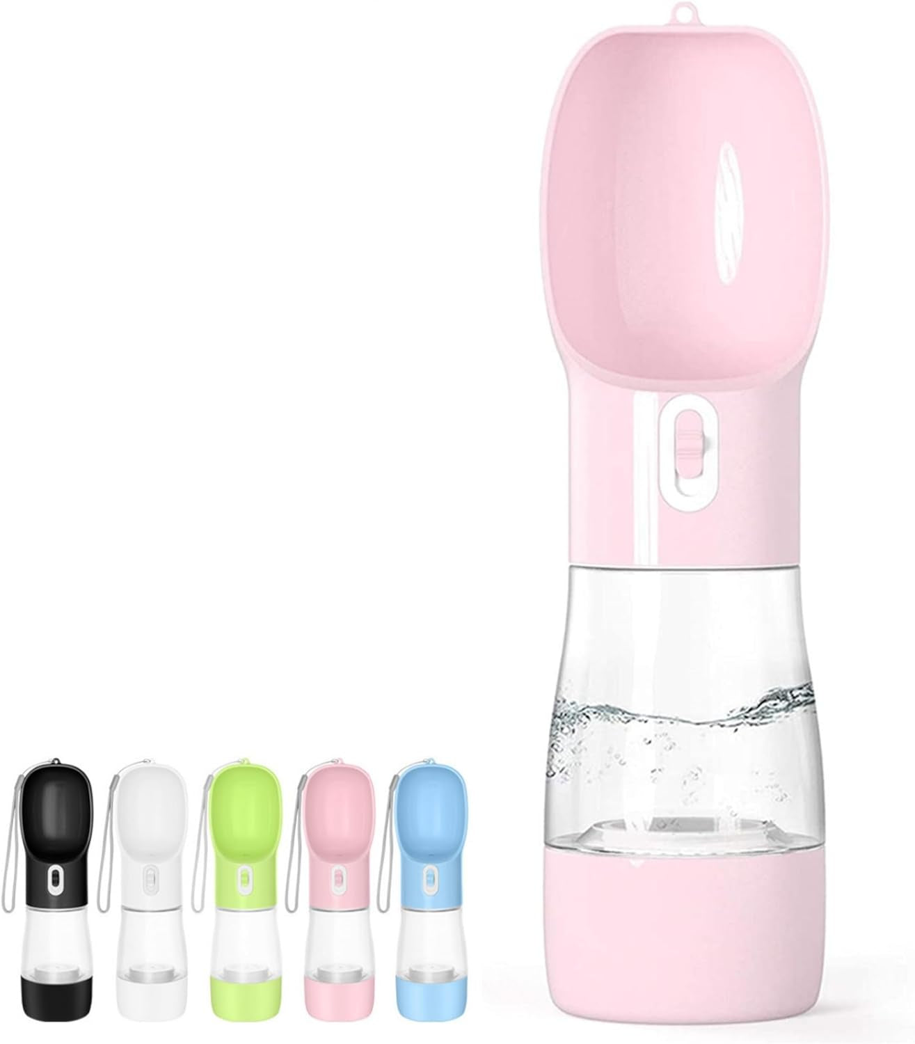 Portable Dog Water Bottle - Leak Proof Dog Water Dispenser with Bowl & Food Container, Dishwasher Safe Food Grade Plastic for Pet Puppy Outdoor Walking Hiking Travel Pink