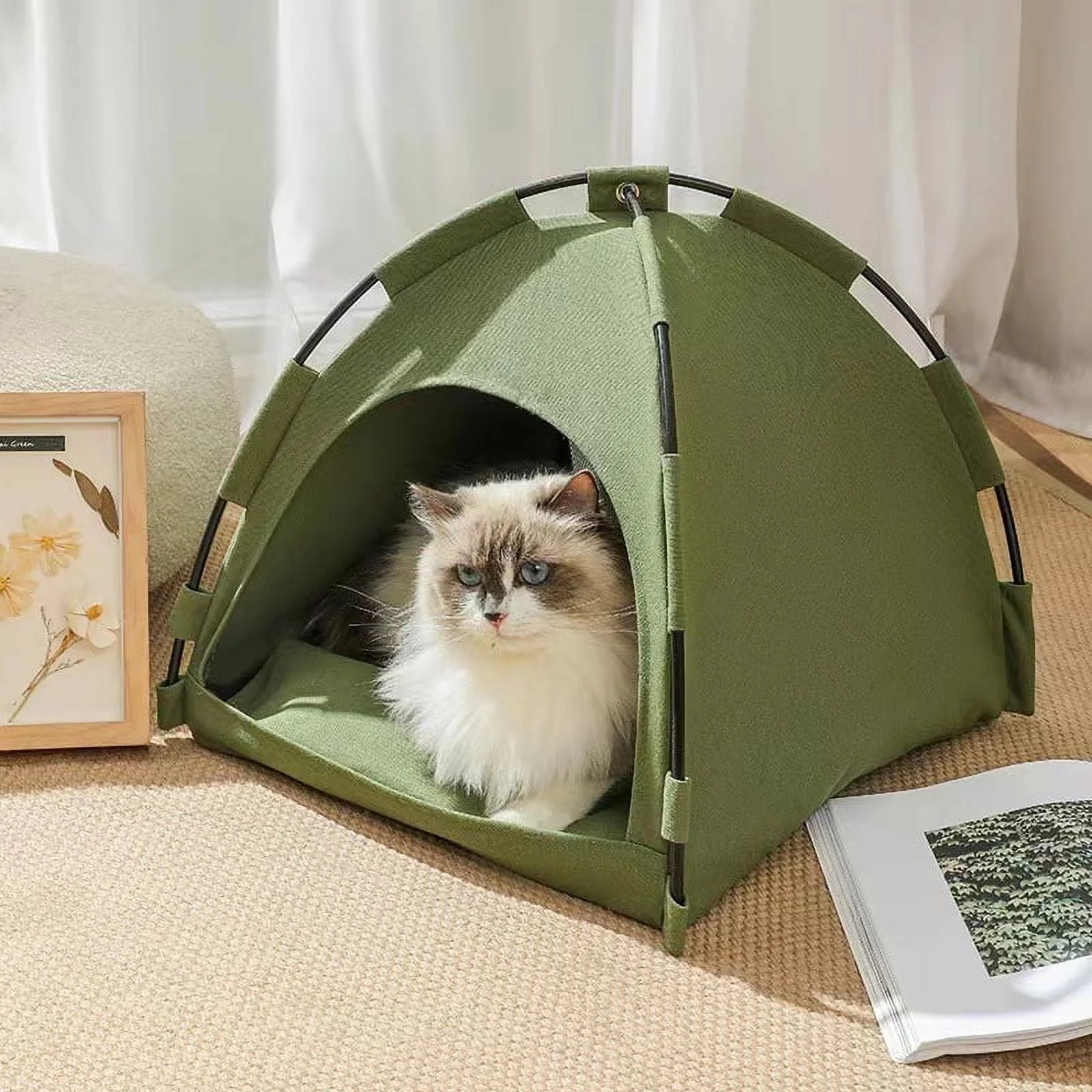 Cat Tent for Indoor Outdoor Cats, Kitten Bed,Cat Cave Bed,Warm Enclosed Covered Cat Tent,Outdoor Cave Bed House for Cats,Puppy or Pets( 15.8 X 15.8 X 13.8)