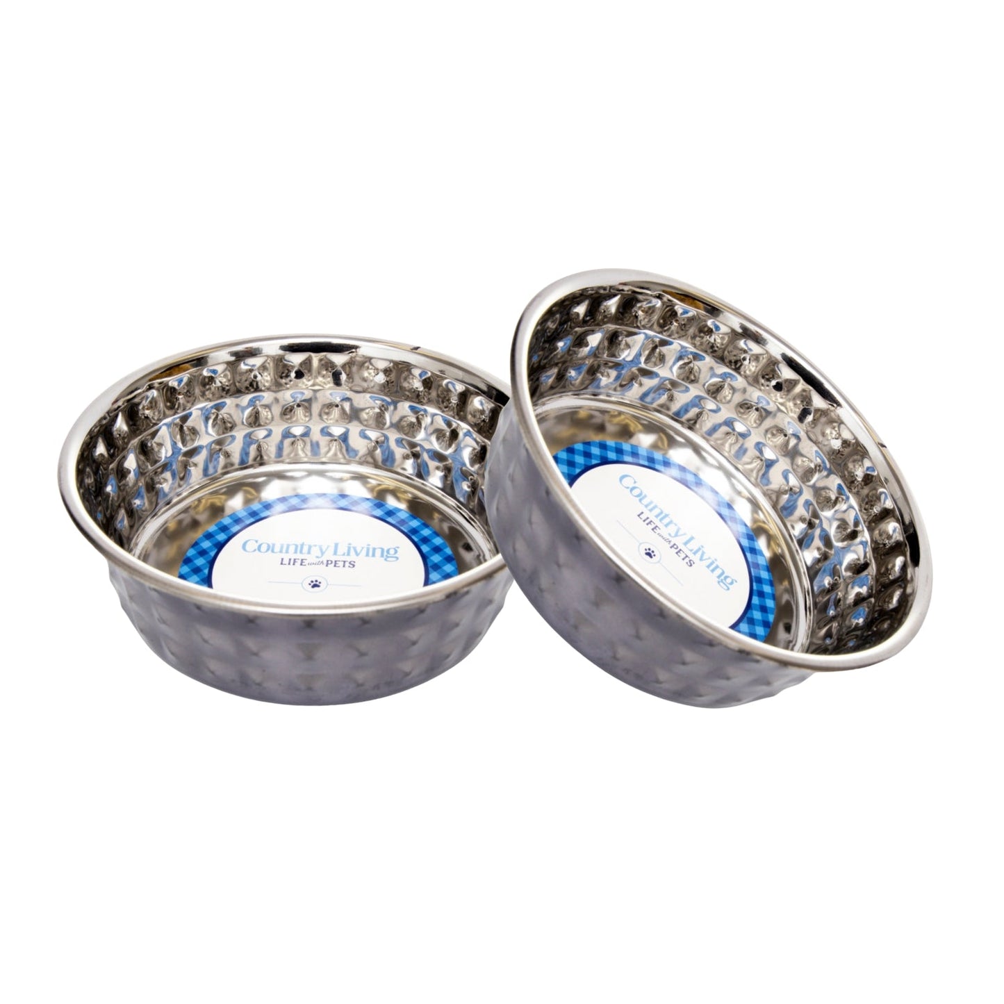 Set of 2 Hammered Stainless Steel Dog Bowls