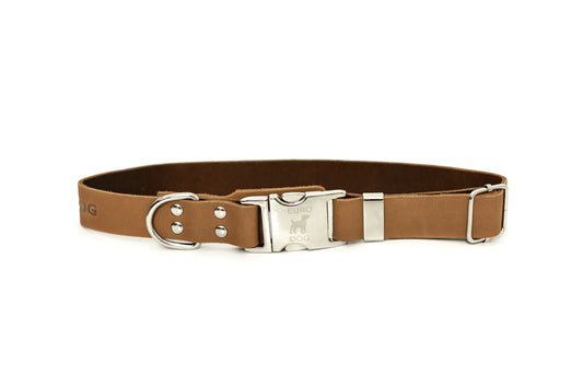 Modern Style Quick-Release Khaki Leather Dog Collar