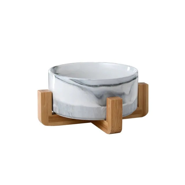 Ceramic Raised Pet Bowl w/ Wood Stand