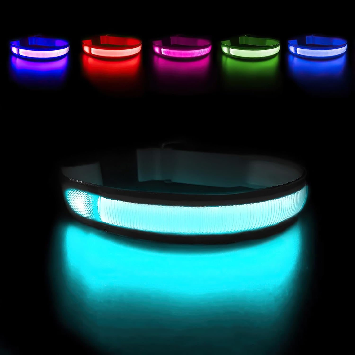 Light up Dog Collars - LED Dog Collar Rechargeable Lighted Dog Collars Resistant-Water Night Walking Glow in the Dark Collars
