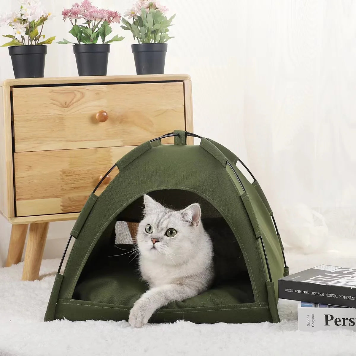 Cat Tent for Indoor Outdoor Cats, Kitten Bed,Cat Cave Bed,Warm Enclosed Covered Cat Tent,Outdoor Cave Bed House for Cats,Puppy or Pets( 15.8 X 15.8 X 13.8)
