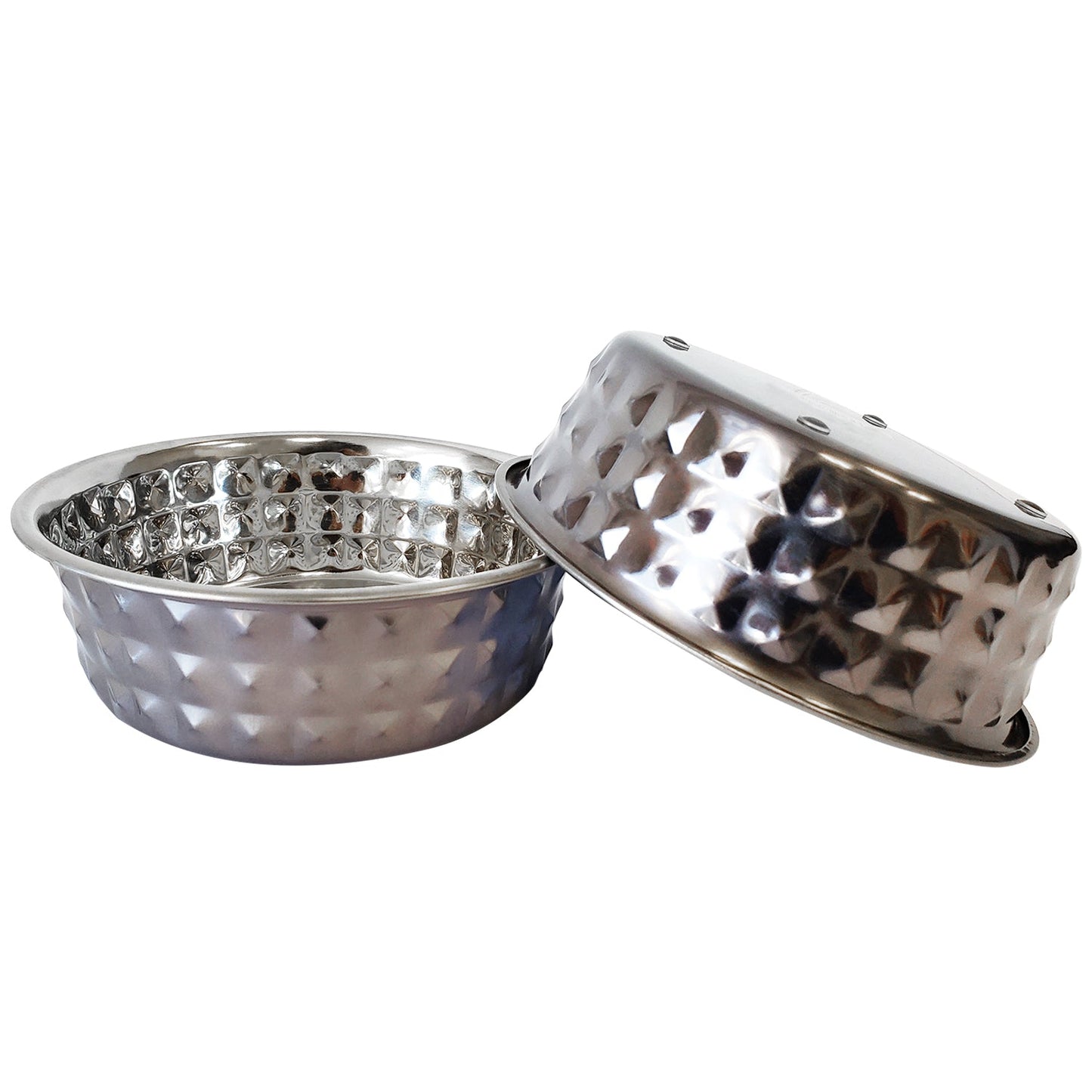 Set of 2 Hammered Stainless Steel Dog Bowls