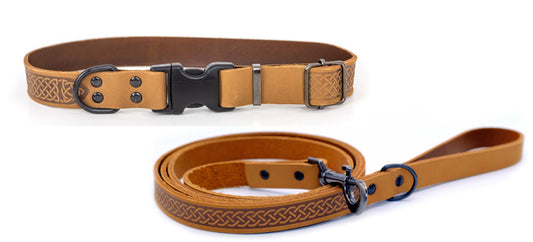 Celtic Sport Leather Collar and Leash Sets