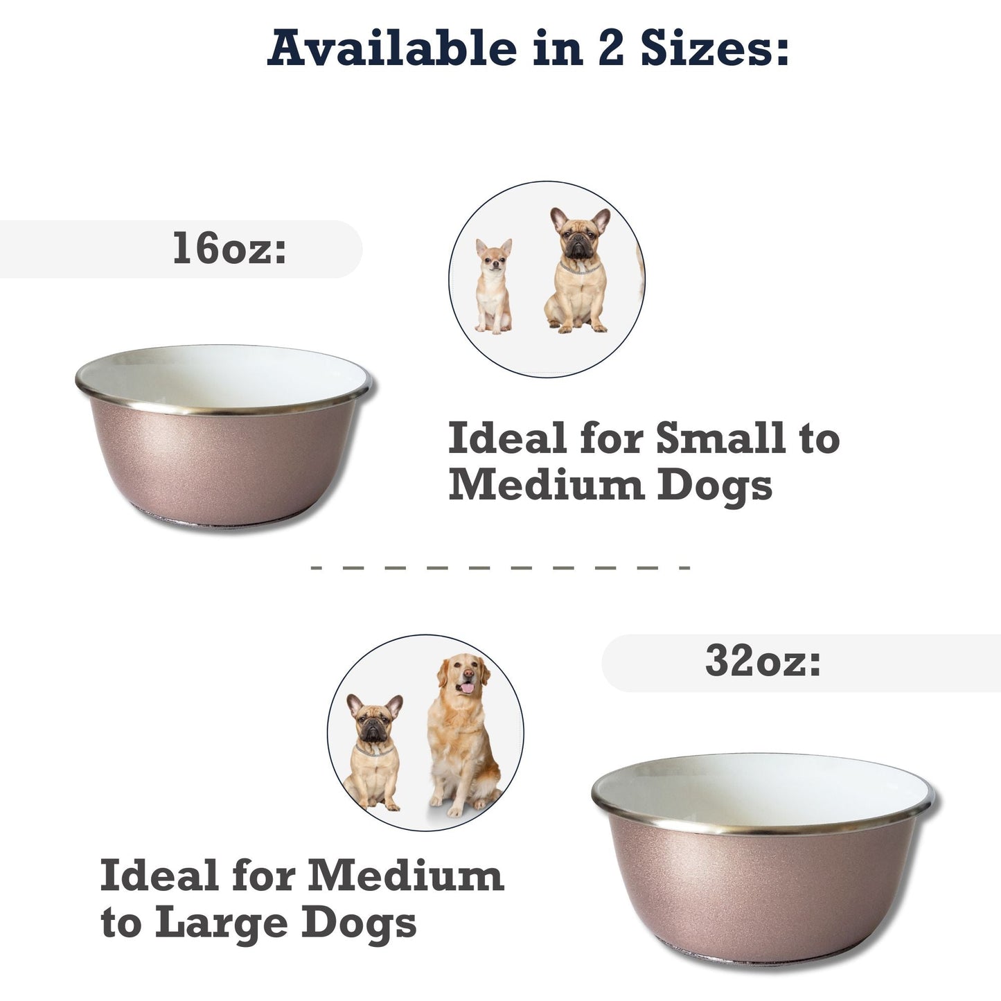 Deep Dog Bowl with Paw Print Design – Stainless Steel/Rose Gold