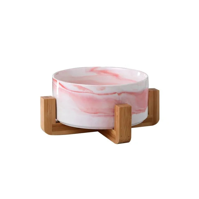 Ceramic Raised Pet Bowl w/ Wood Stand