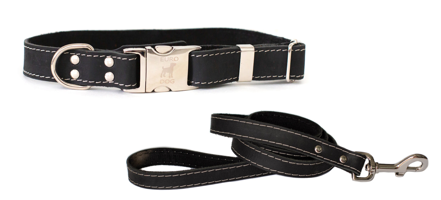 Quick-Release Style Leather Collar and Leash Sets