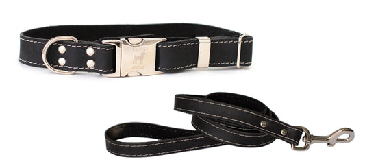 Quick-Release Style Leather Collar and Leash Sets