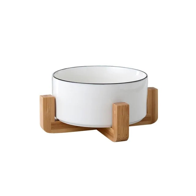 Ceramic Raised Pet Bowl w/ Wood Stand