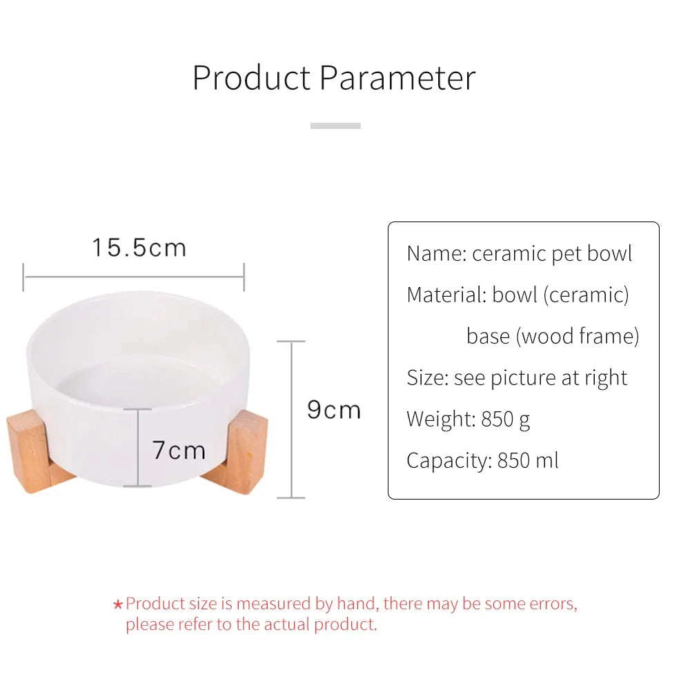 Ceramic Raised Pet Bowl w/ Wood Stand