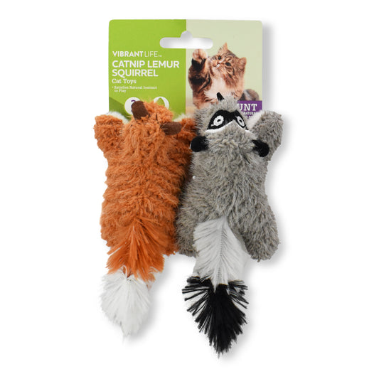 Lemur and Squirrel Plush Multicolor Cat Toy, Crinkle and Catnip, 2 Pack