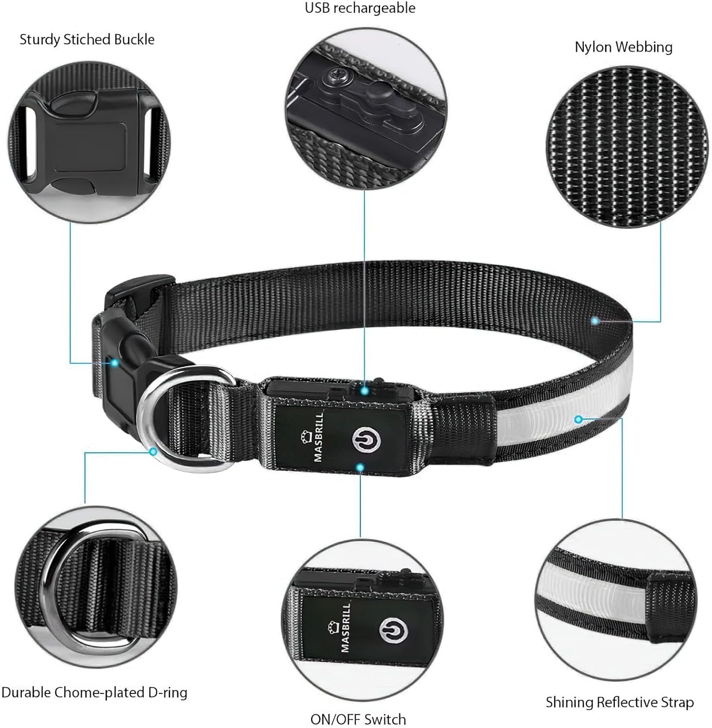 Light up Dog Collars - LED Dog Collar Rechargeable Lighted Dog Collars Resistant-Water Night Walking Glow in the Dark Collars