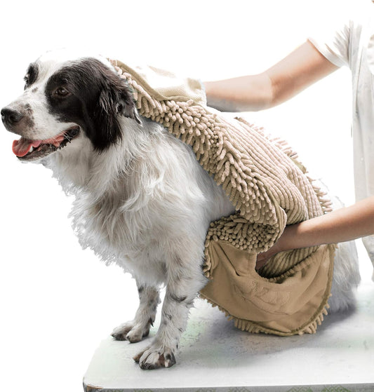 Quick Dry Towel for Dogs | Ultra Absorbent Microfiber Shammy | Extra Large 35X15 Size for All Breeds | Comfortable Hand Pockets | Indoor Outdoor Use | Durable Material | Machine Washable