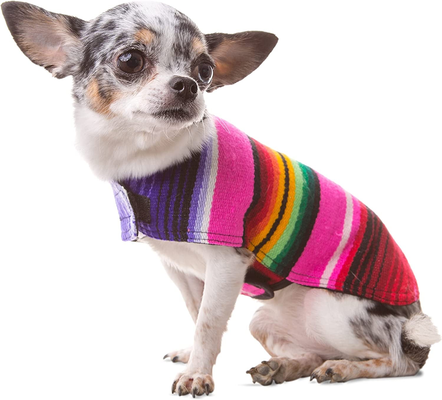 Dog Clothes - Handmade Dog Poncho from Authentic Mexican Blanket by  (Pink, Small)