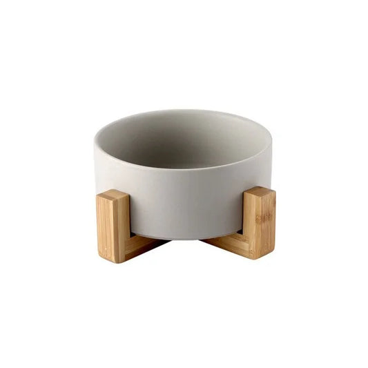 Ceramic Raised Pet Bowl w/ Wood Stand