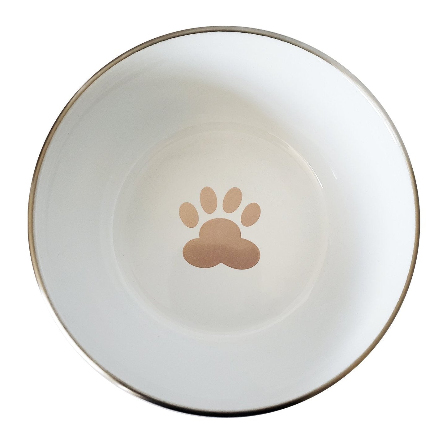 Deep Dog Bowl with Paw Print Design – Stainless Steel/Rose Gold